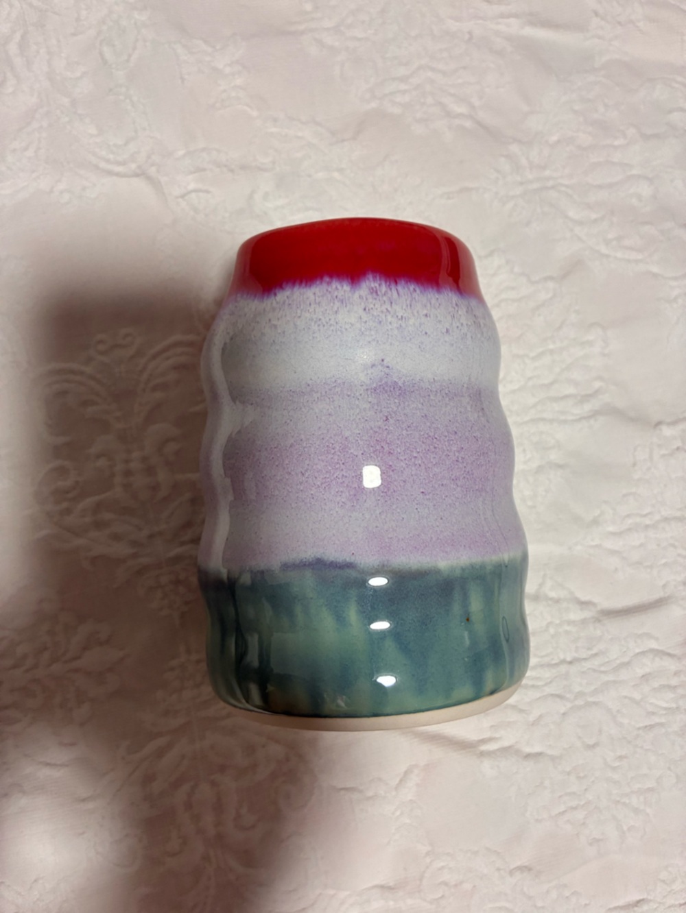 Multi-Color Glazed Ceramic Tumbler - Red, Lavender, Teal